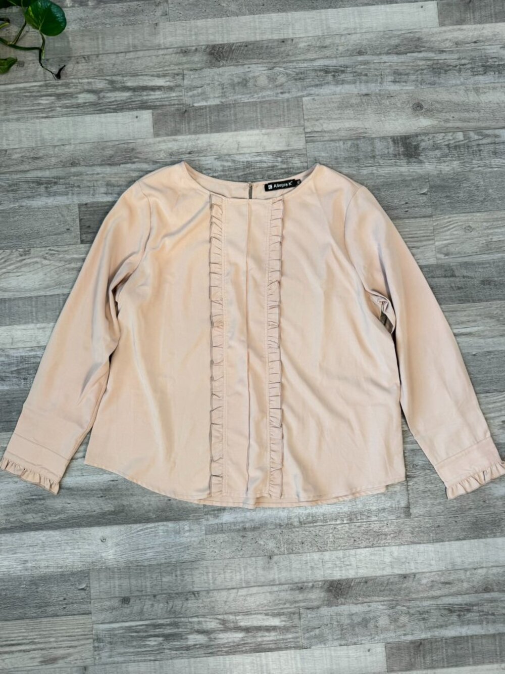 Allegra K Pink Ruffle Long Sleeve Lightweight Top Size XL N36